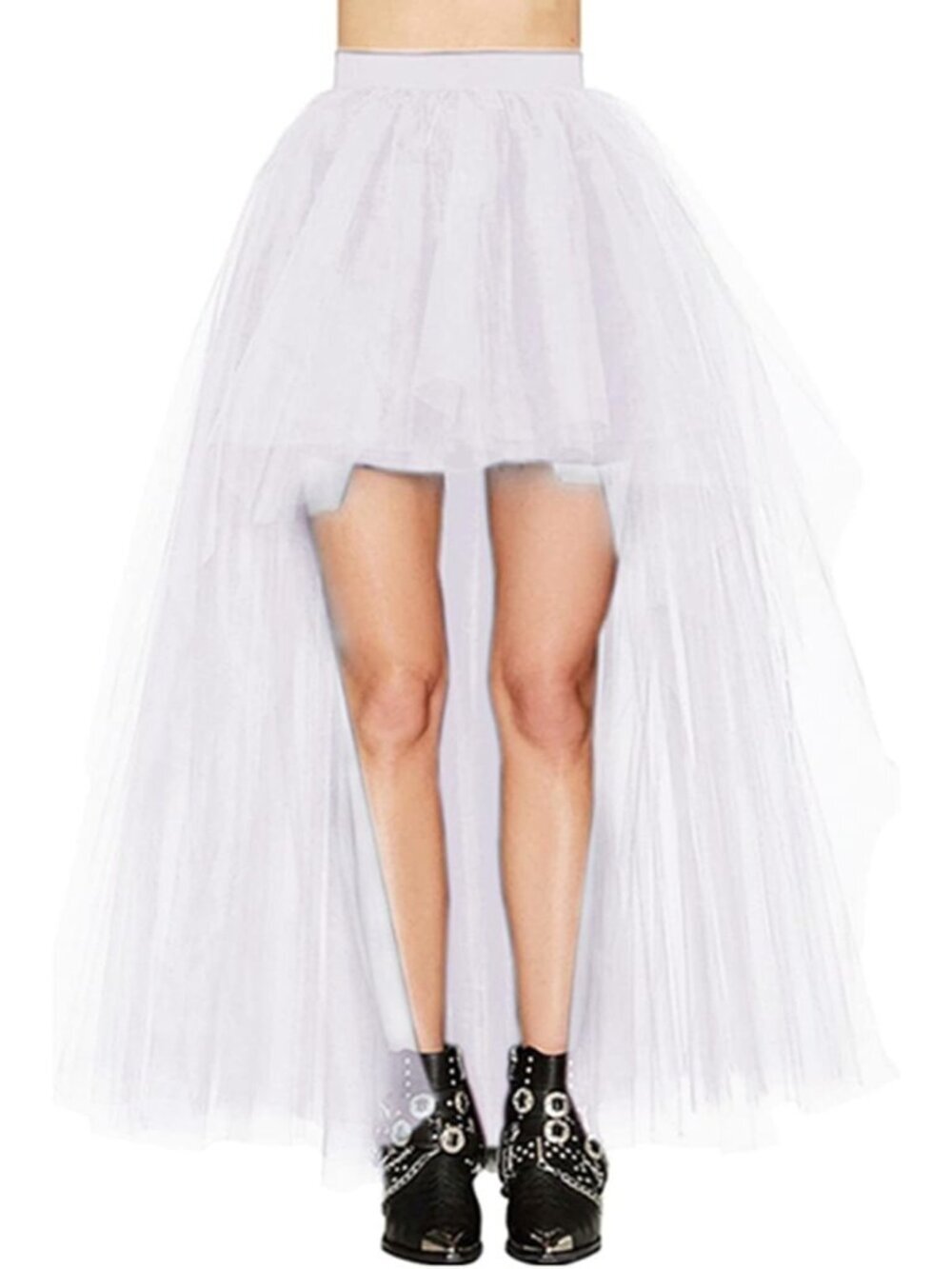 Women's White Hi-Lo Long Tutu Tulle Bustle Elastic Imported Waist Skirt
